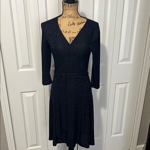 Leota Navy Blue Long Sleeve A-Line Midi Dress